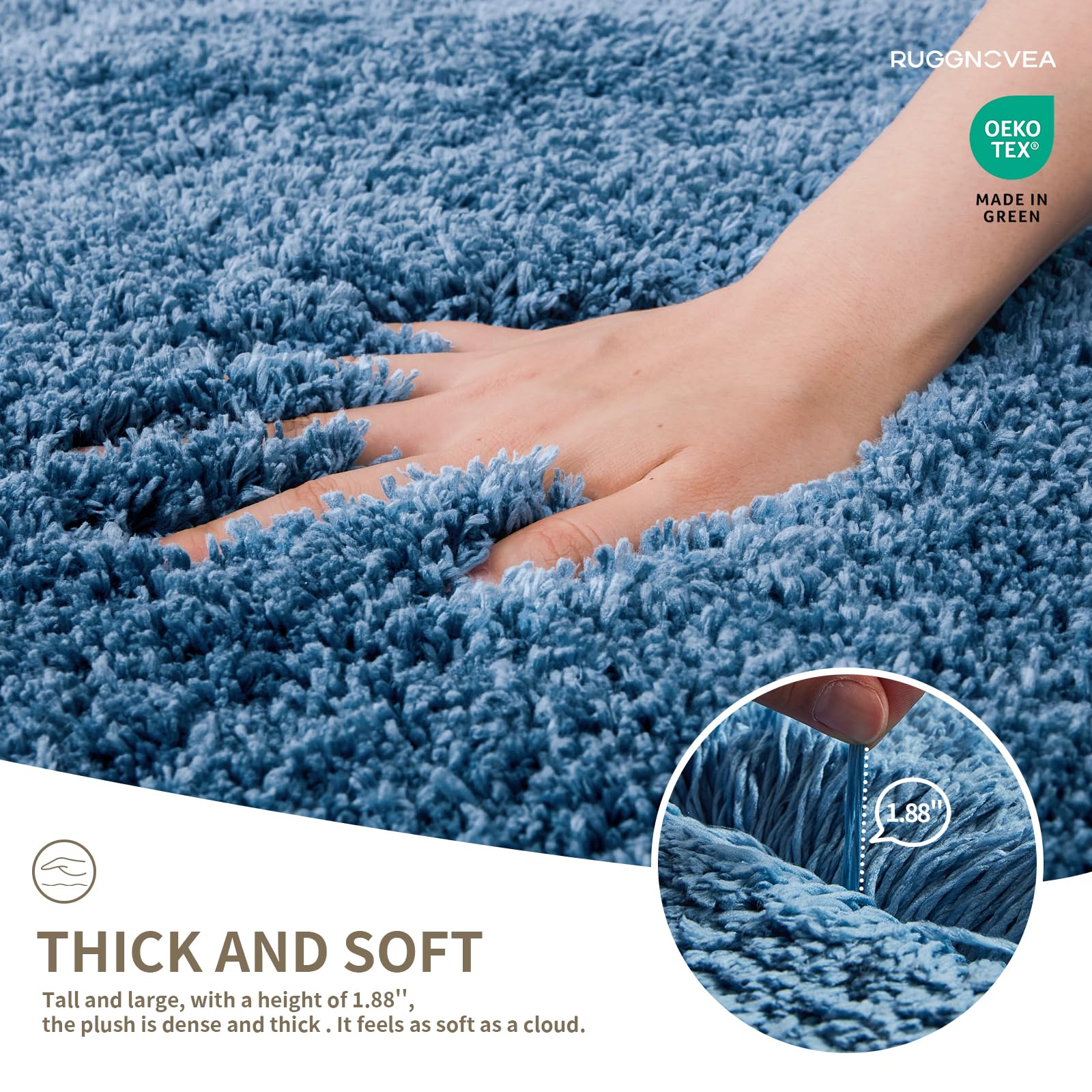 Ruggnovea blue bath mat with plush pile and quick absorption on wet floors