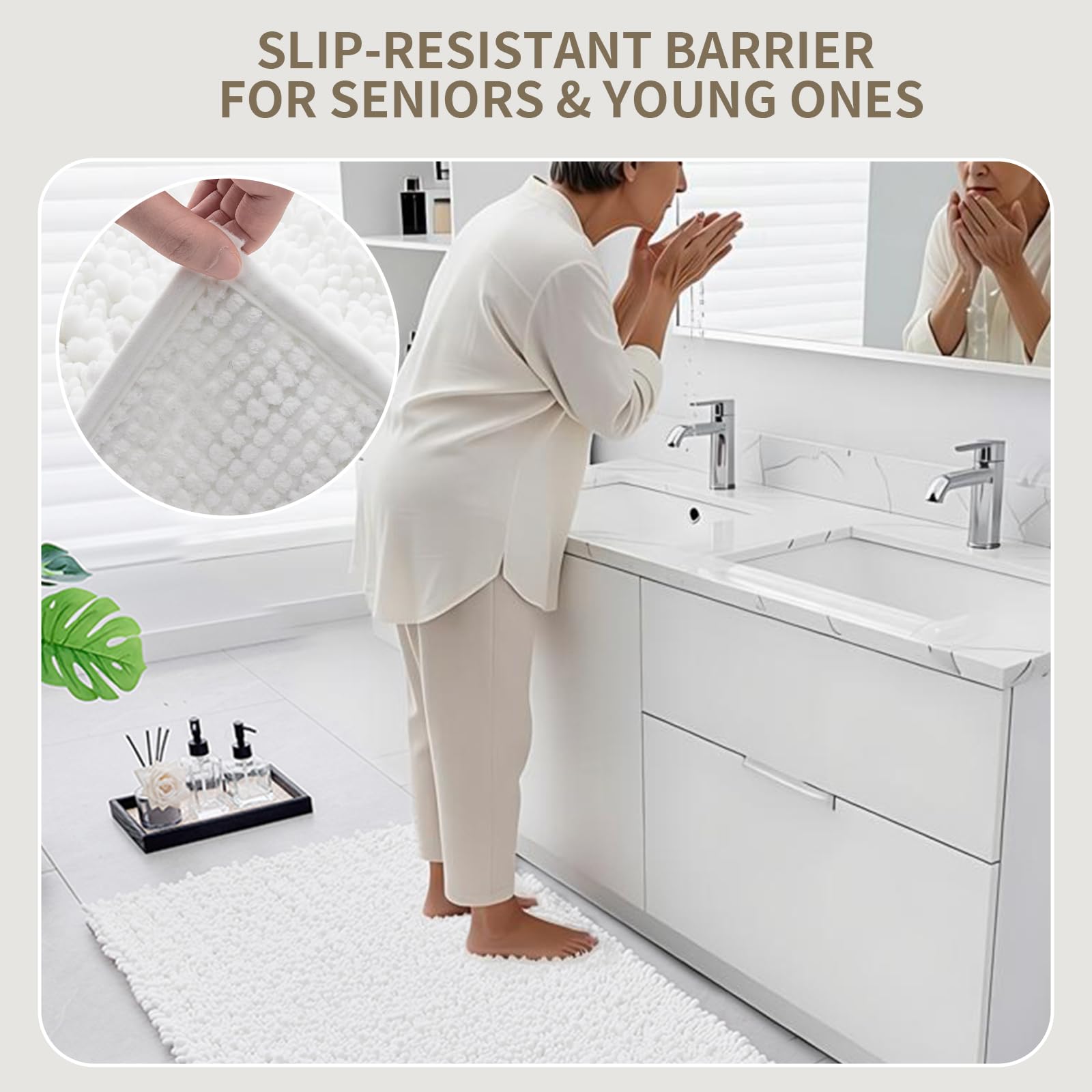 Ruggnovea 36x24 rug fits compact baths with versatile placement.