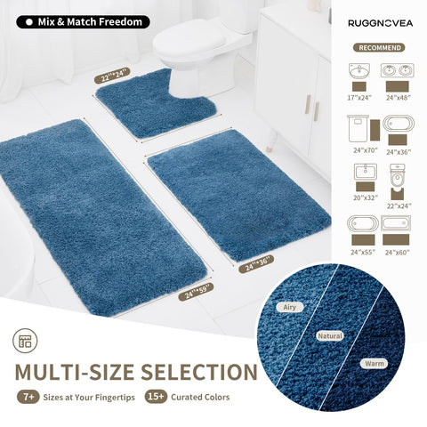 Ruggnovea blue bathroom rug with non-slip backing absorbs moisture effectively