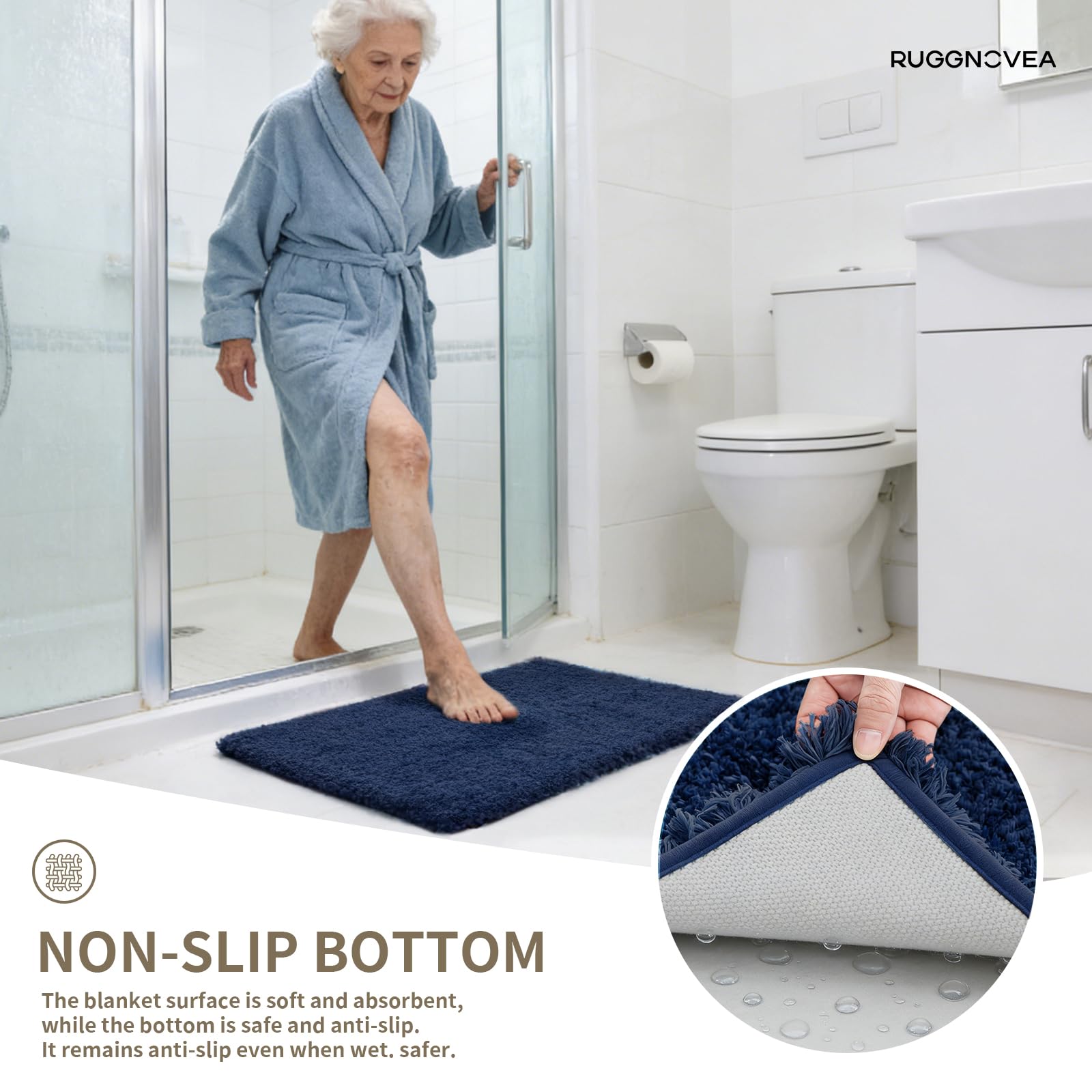 Ruggnovea navy plush bath mat adds cozy style to any bathroom