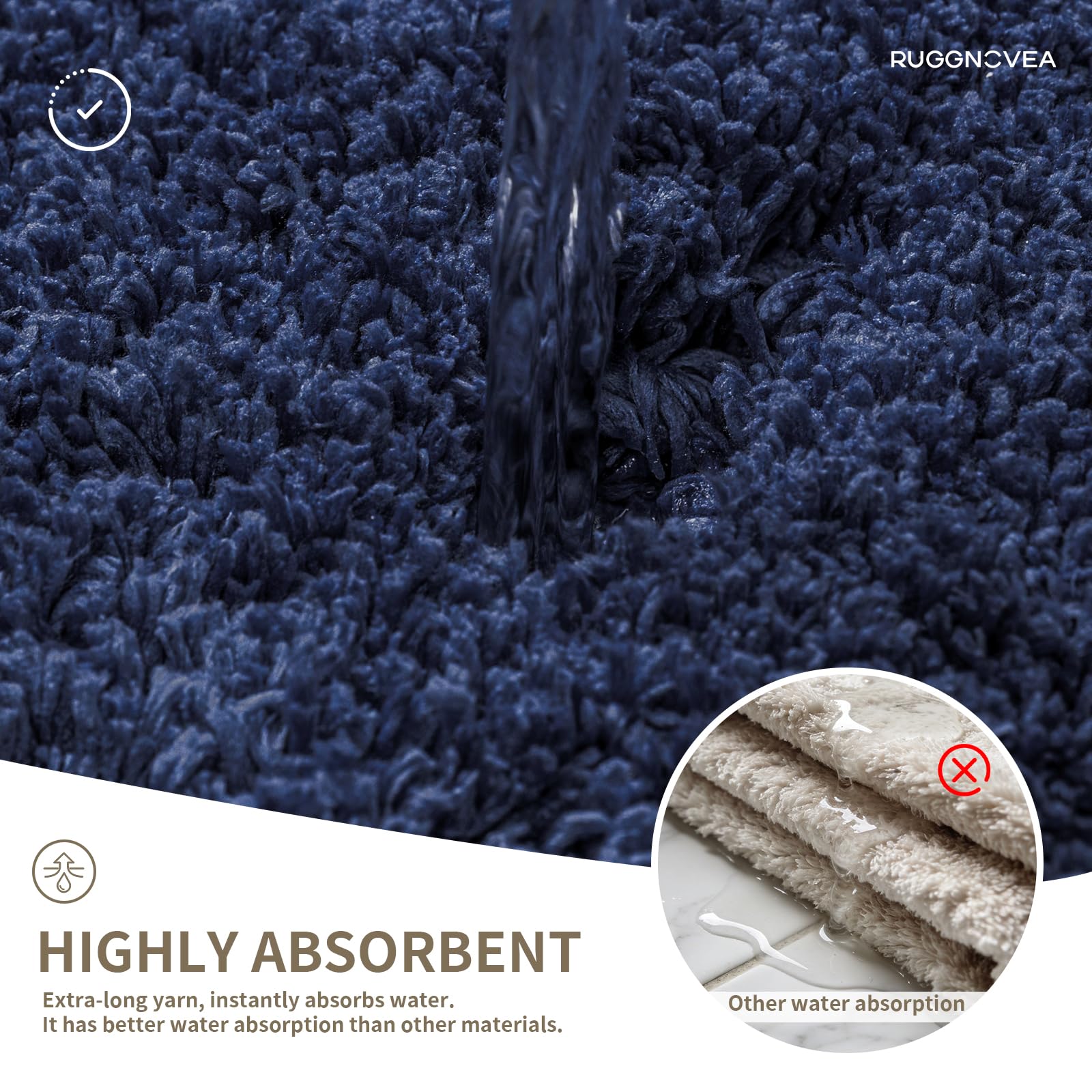 Ruggnovea non-slip backing keeps the mat secure on tile floors.