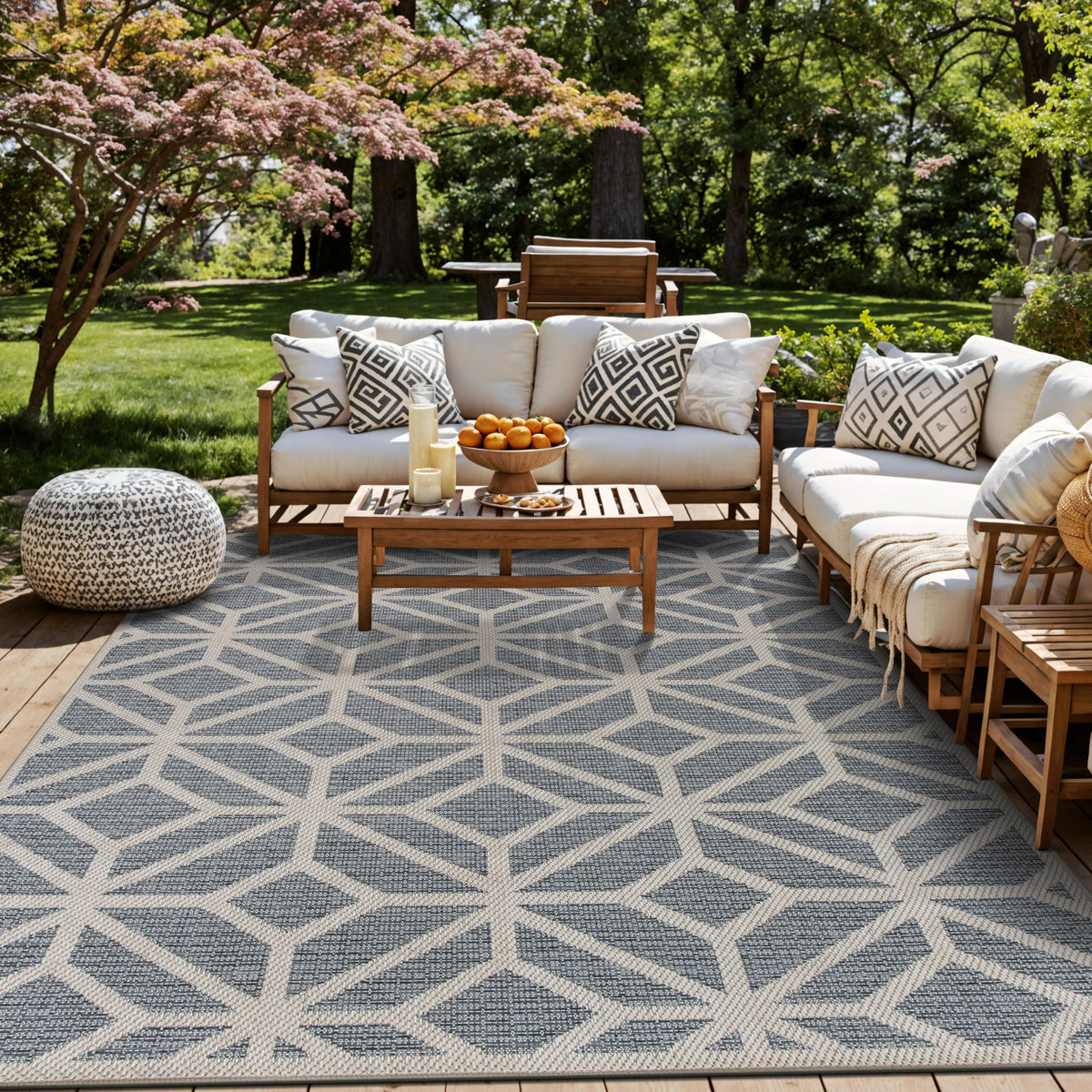 Rugshop Blue Contemporary Geometric Rug showcases a bold pattern for modern living rooms and patios.