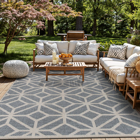 Rugshop Blue Contemporary Geometric Rug showcases a bold pattern for modern living rooms and patios.