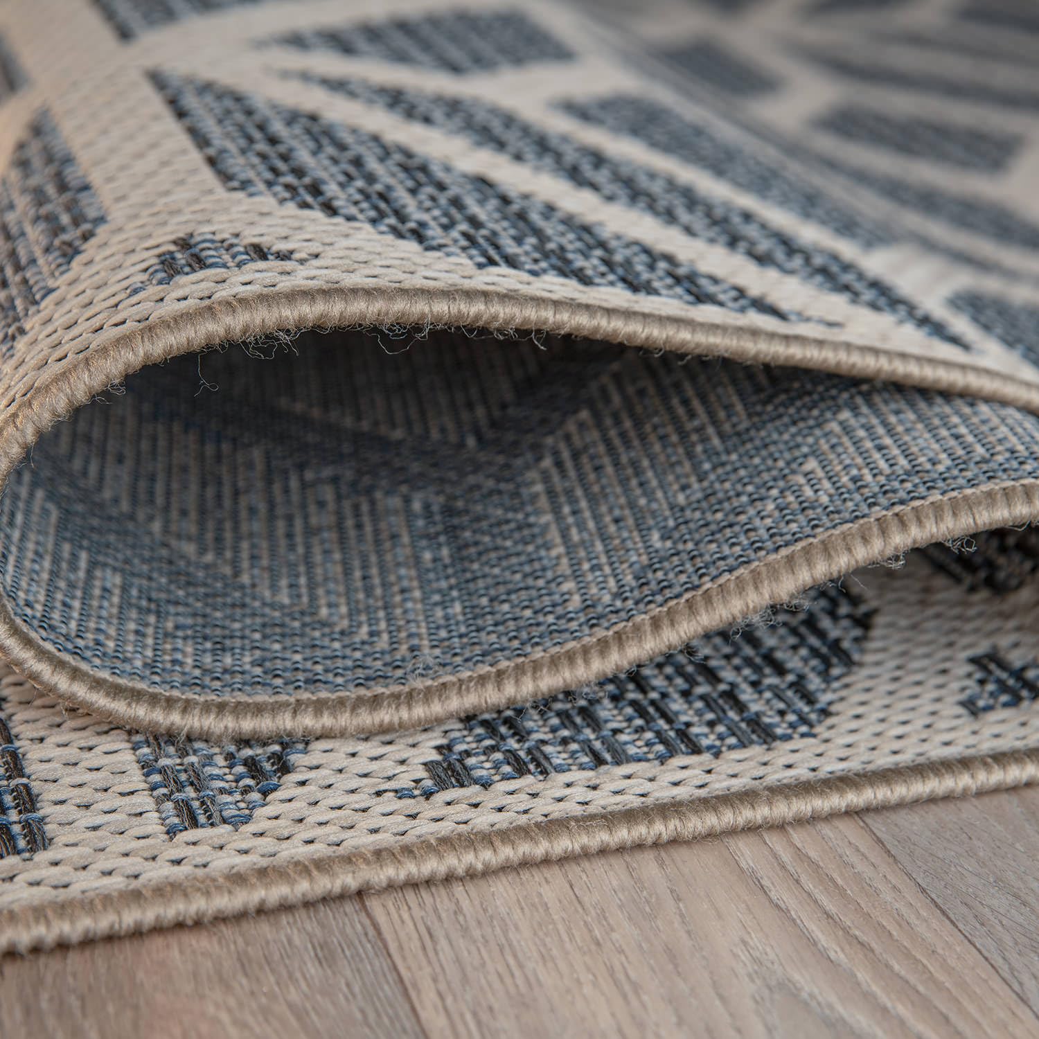 Rugshop Blue Flatweave surface texture emphasizes a slim fit under doors and furniture.