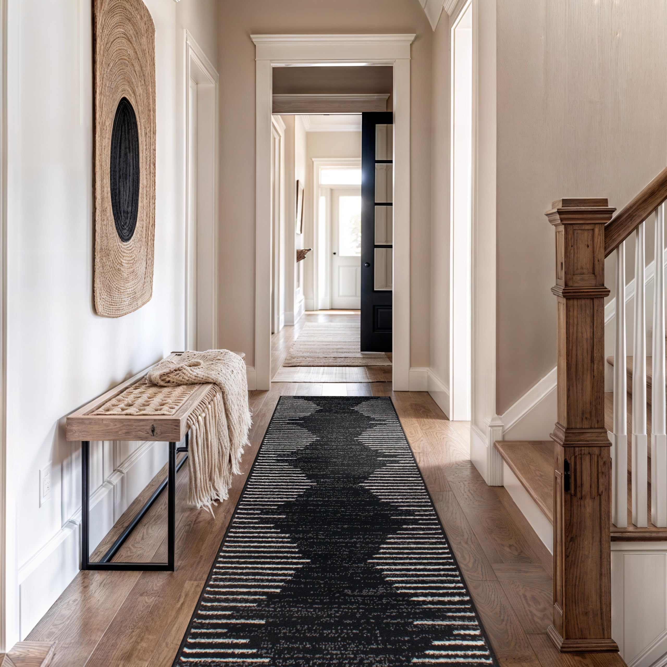 Rugshop bohemian stripe runner care cleaning shows simple spot treatment and vacuuming