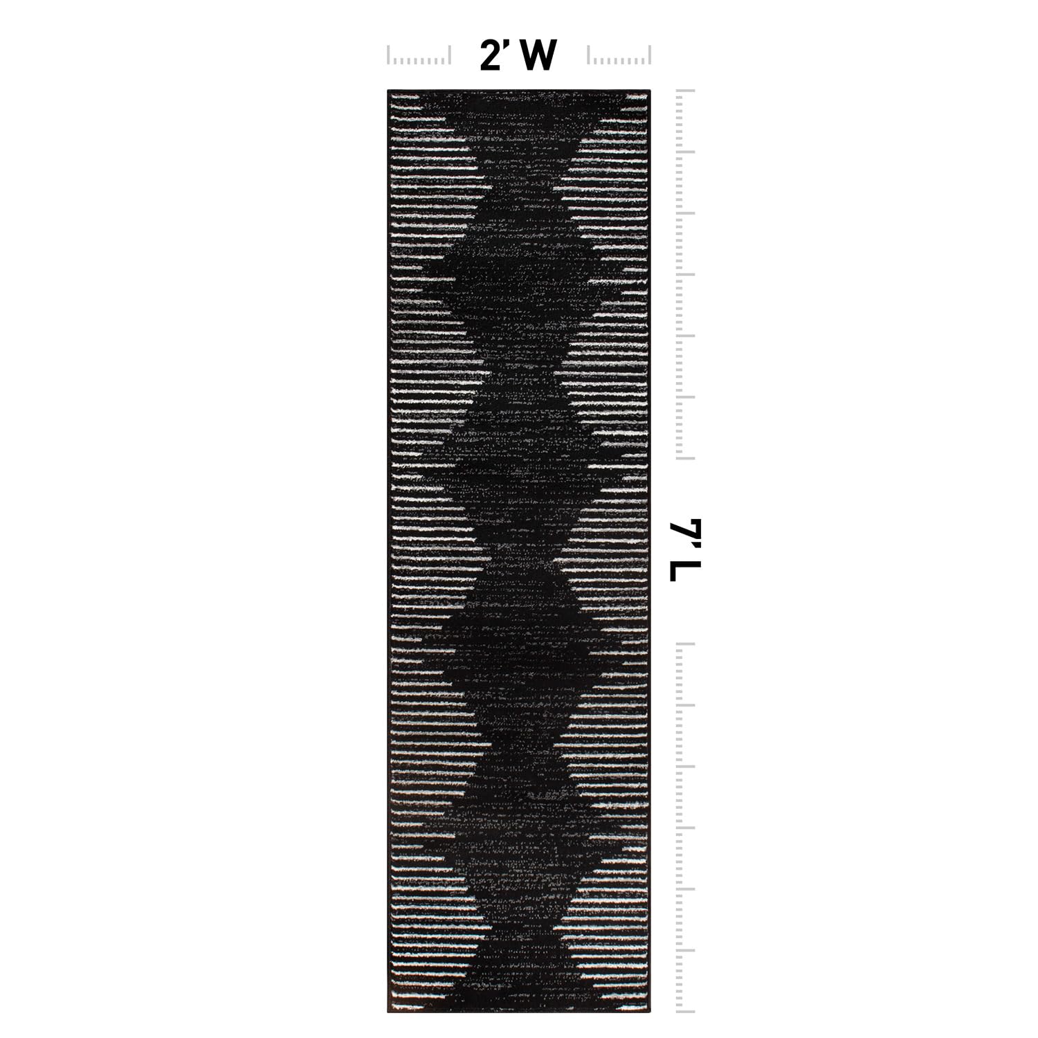 Rugshop Bohemian Stripe Runner top view in black highlights soft plush underfoot