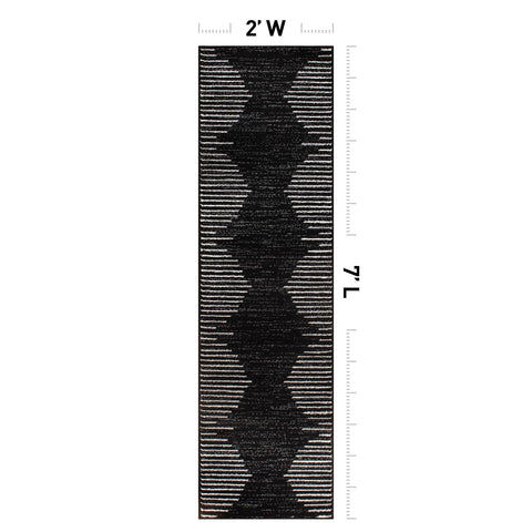 Rugshop Bohemian Stripe Runner top view in black highlights soft plush underfoot