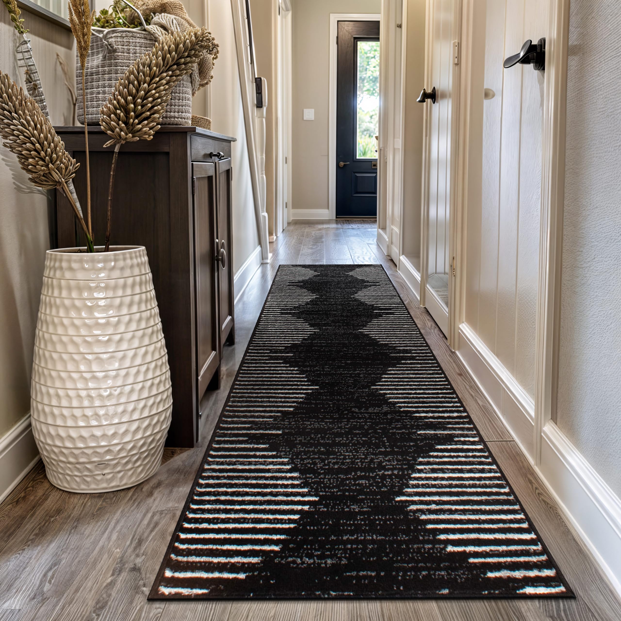 Rugshop Bohemian Stripe stain-resistant runner 2-7x10 for busy hallways.