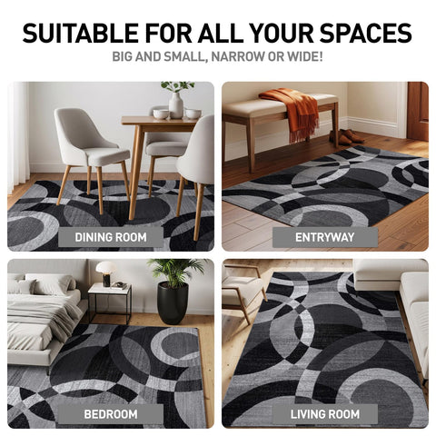 Rugshop Polypropylene fibers with jute backing stabilize the rug on smooth floors.