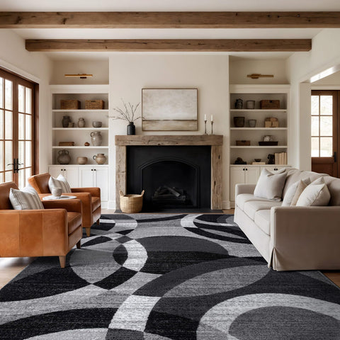 Rugshop Contemporary Abstract Circles Gray pile rug adds plush comfort to busy living areas.