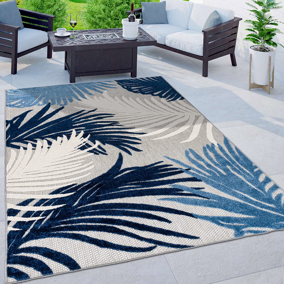 Rugshop Navy Lucca rug featuring contemporary floral pattern for stylish indoor and outdoor spaces.