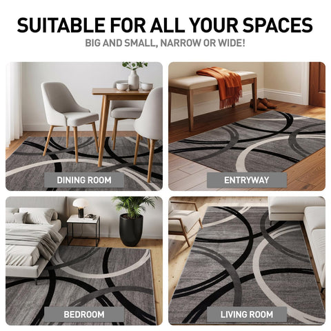 Rugshop Wavy Circles pattern enhances modern interiors with sophistication.