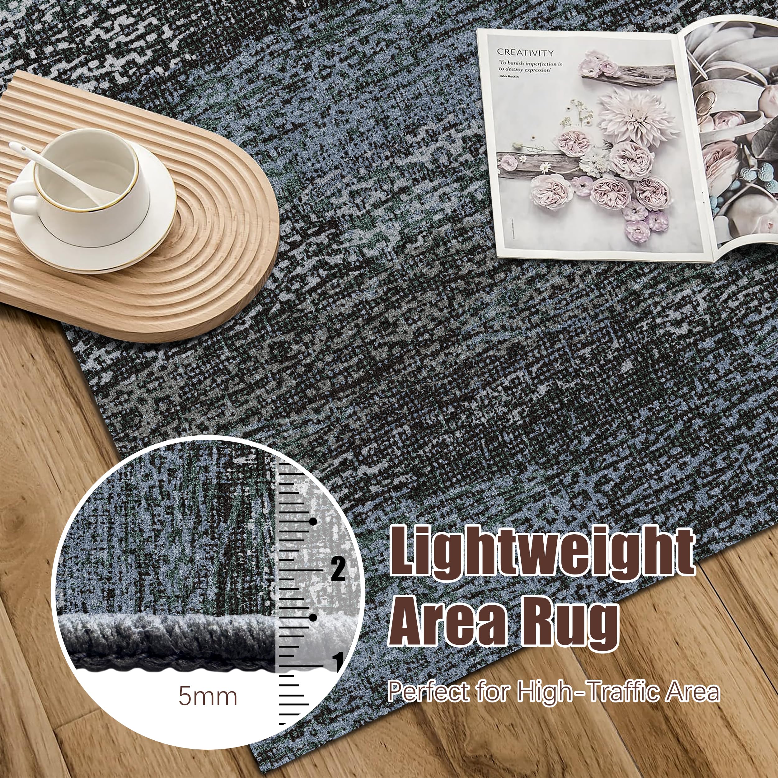 RUGSURE dark grey blue tones add versatile elegance to any room