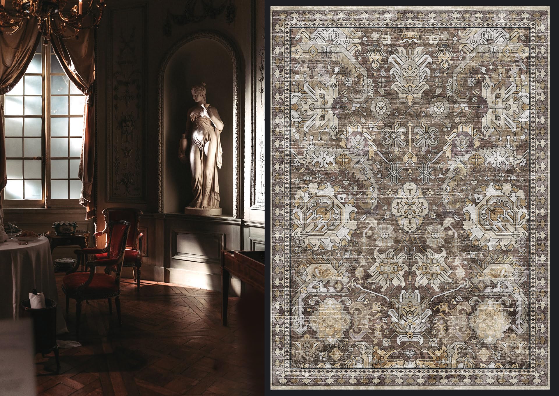 RUGSURE non-slip backing keeps the rug in place in busy areas.