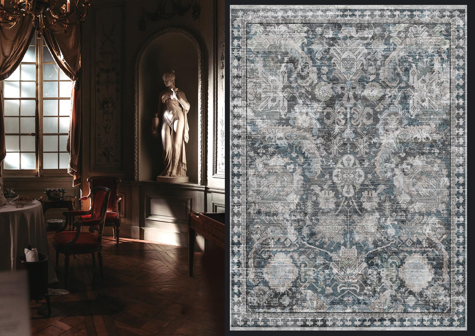 RUGSURE vintage tribal medallion rug close-up adds timeless style.