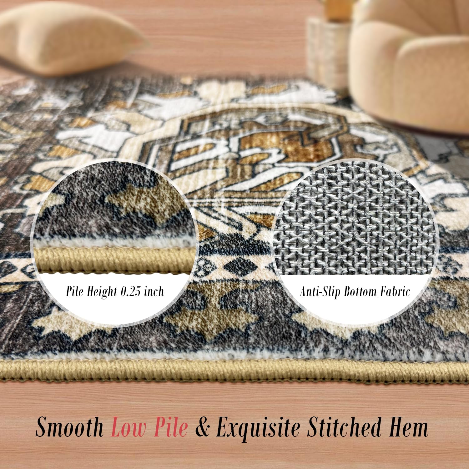 RUGSURE vintage tribal ivory rug showing ornate medallion and warm tones.