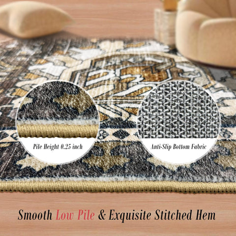 RUGSURE vintage tribal ivory rug showing ornate medallion and warm tones.