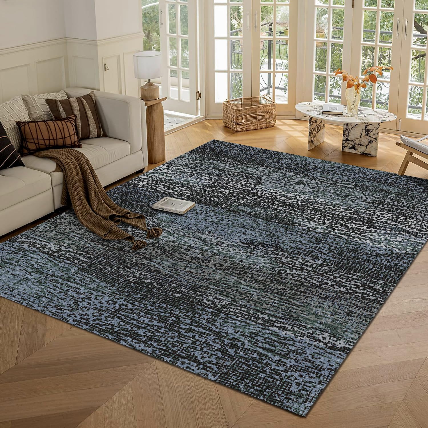 RUGSURE Washable Area Rug close-up reveals velvet texture and 1/6-inch thickness.