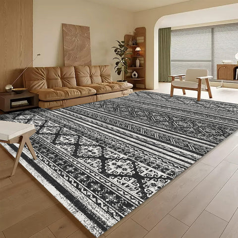 RUGSURE washable area rug front view with Moroccan print enhances living room style