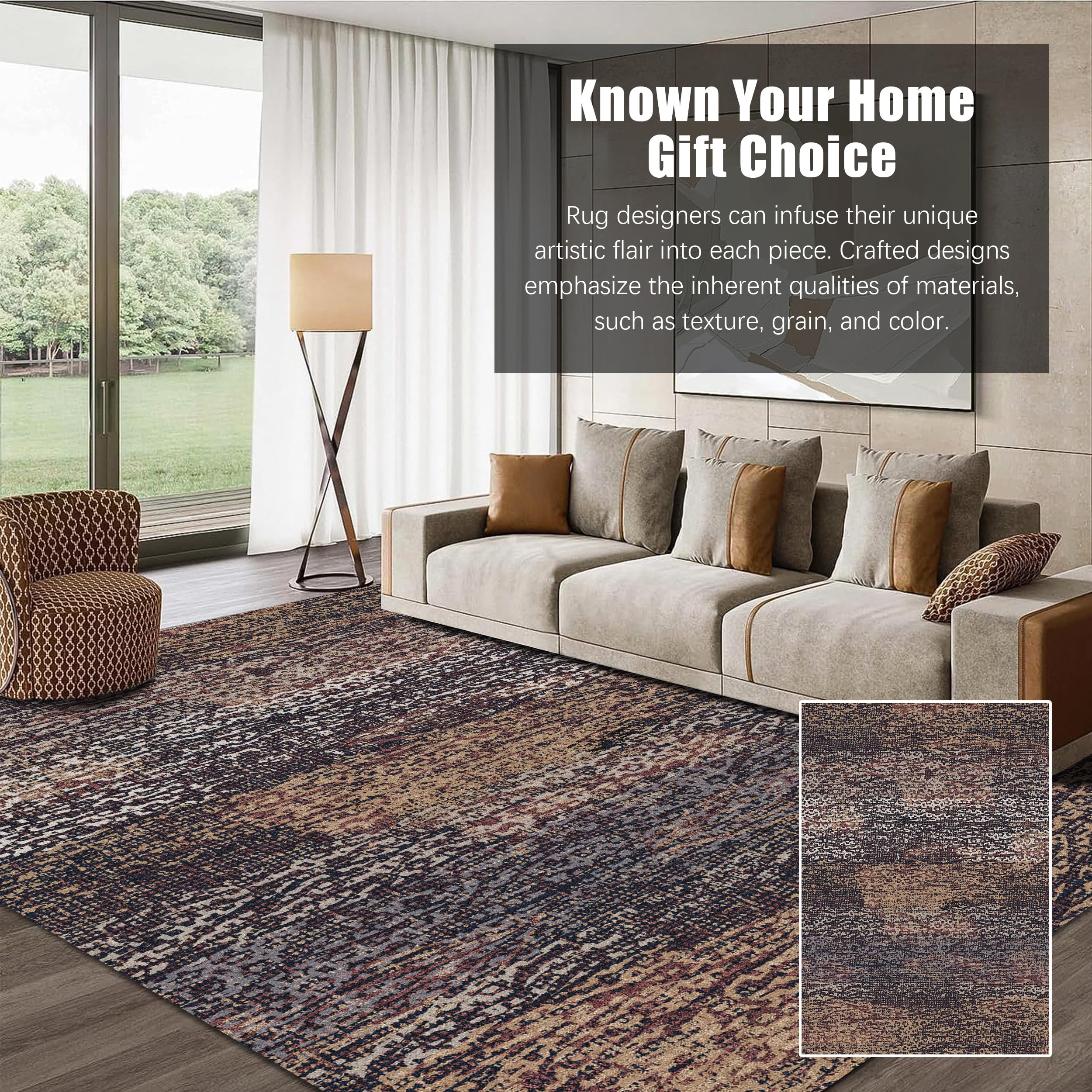 RUGSURE washable area rug dining area scene shows stable, easy-care setup.