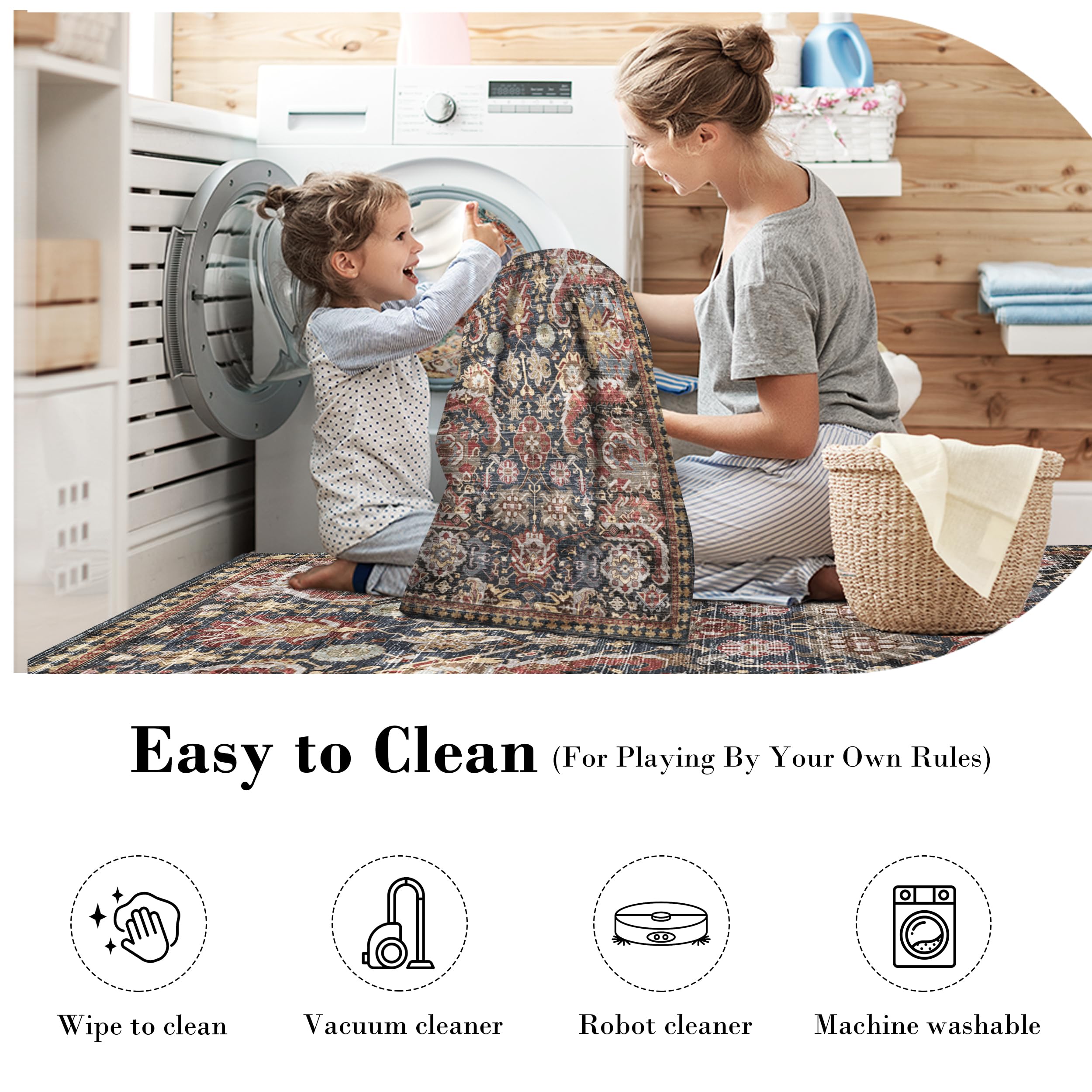 RUGSURE Washable Area Rug living room setup with versatile styling