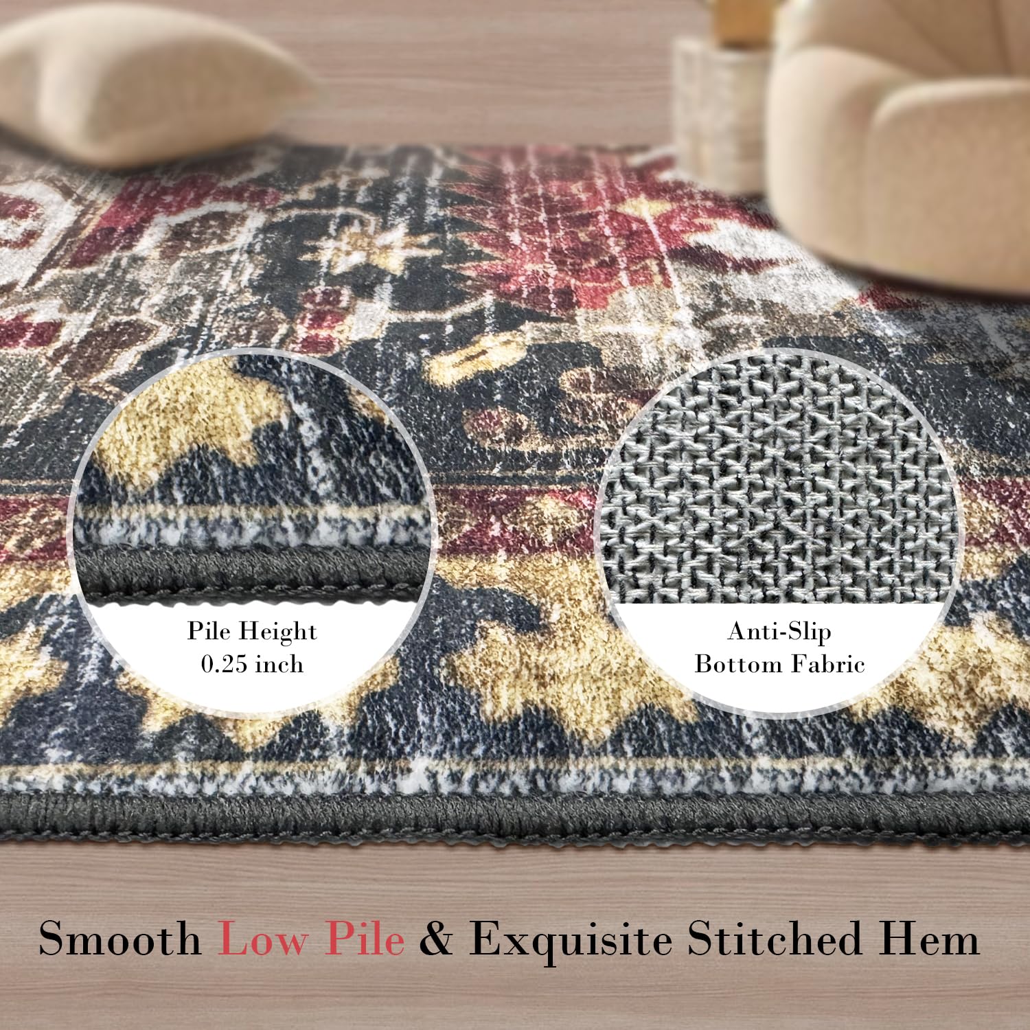 RUGSURE Washable Area Rug low-pile durability for high-traffic rooms