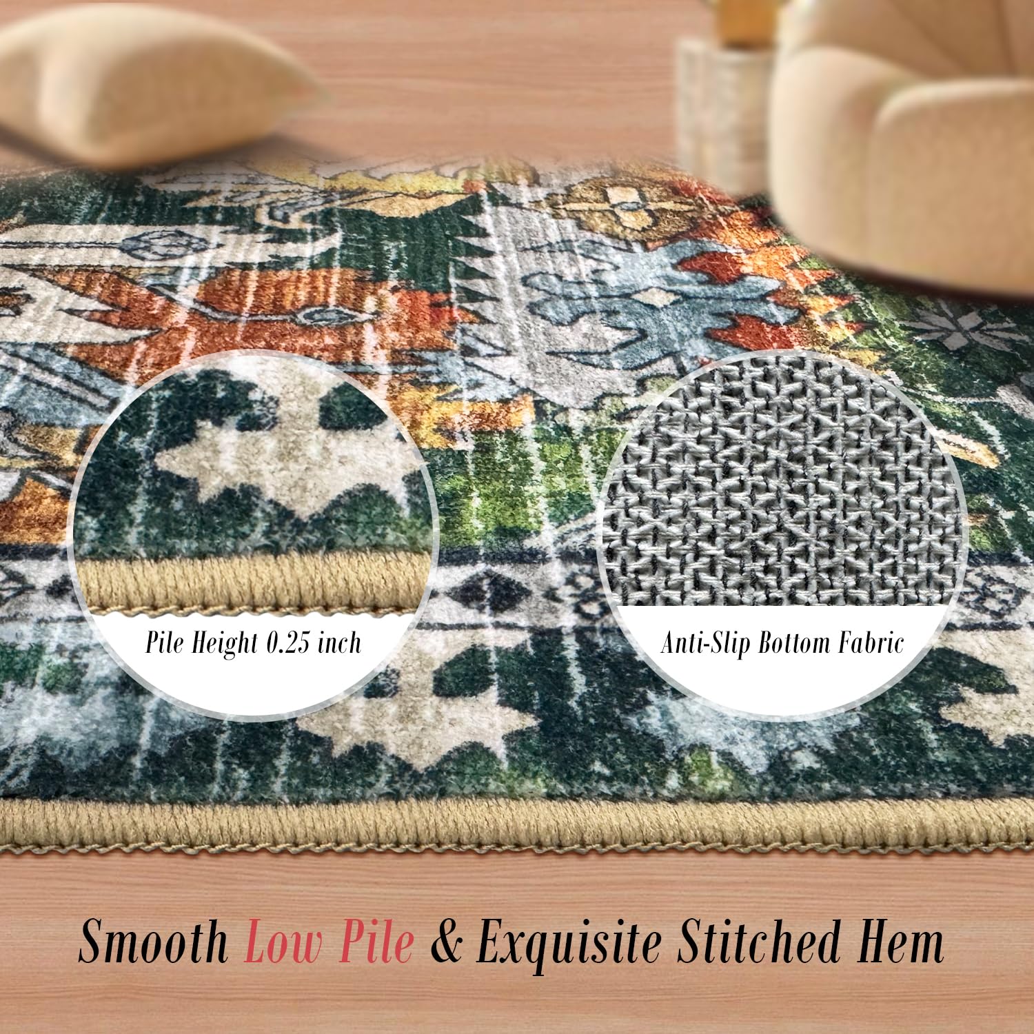 RUGSURE non-slip back keeps rug in place on busy floors