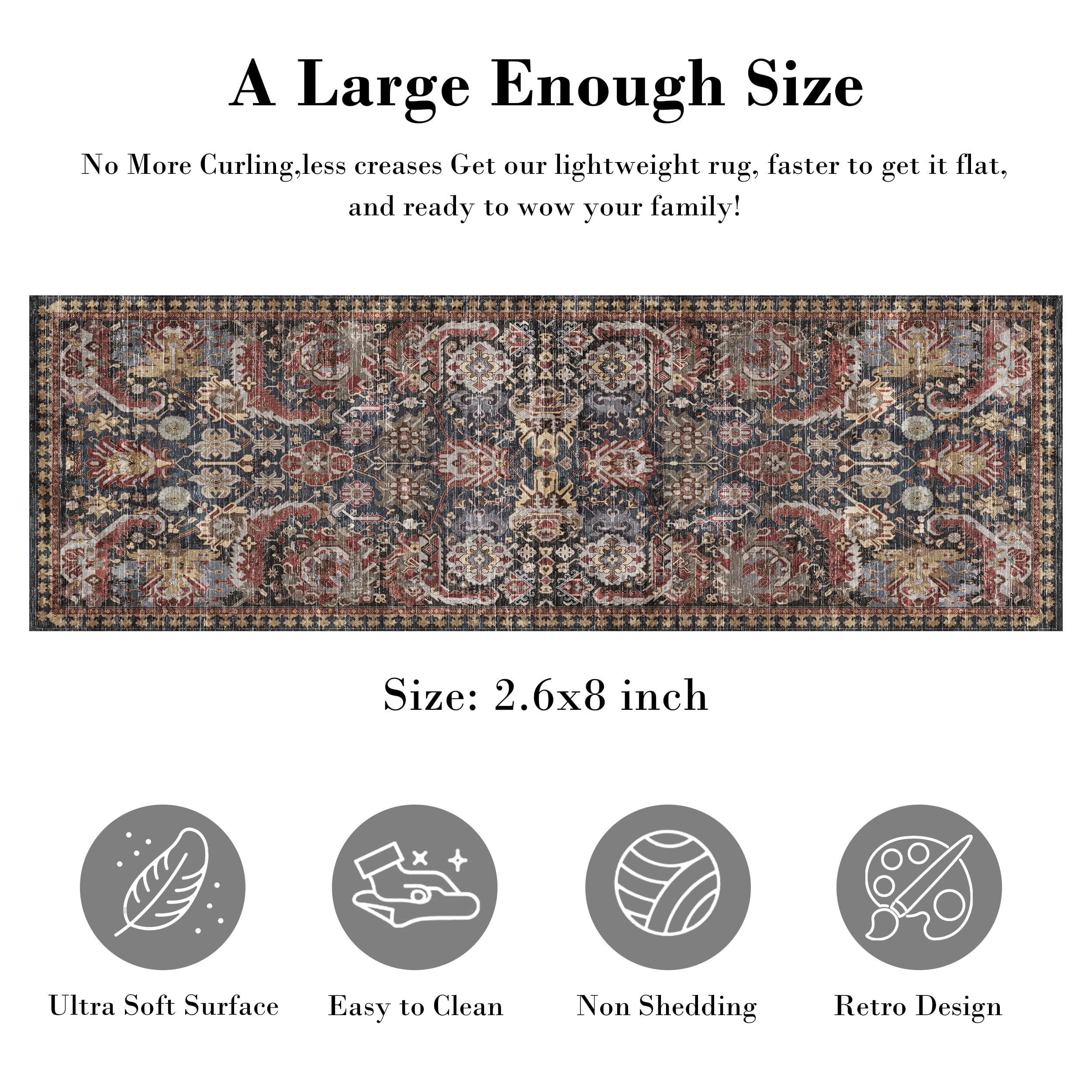 RUGSURE Washable Area Rug non-slip backing highlights secure placement