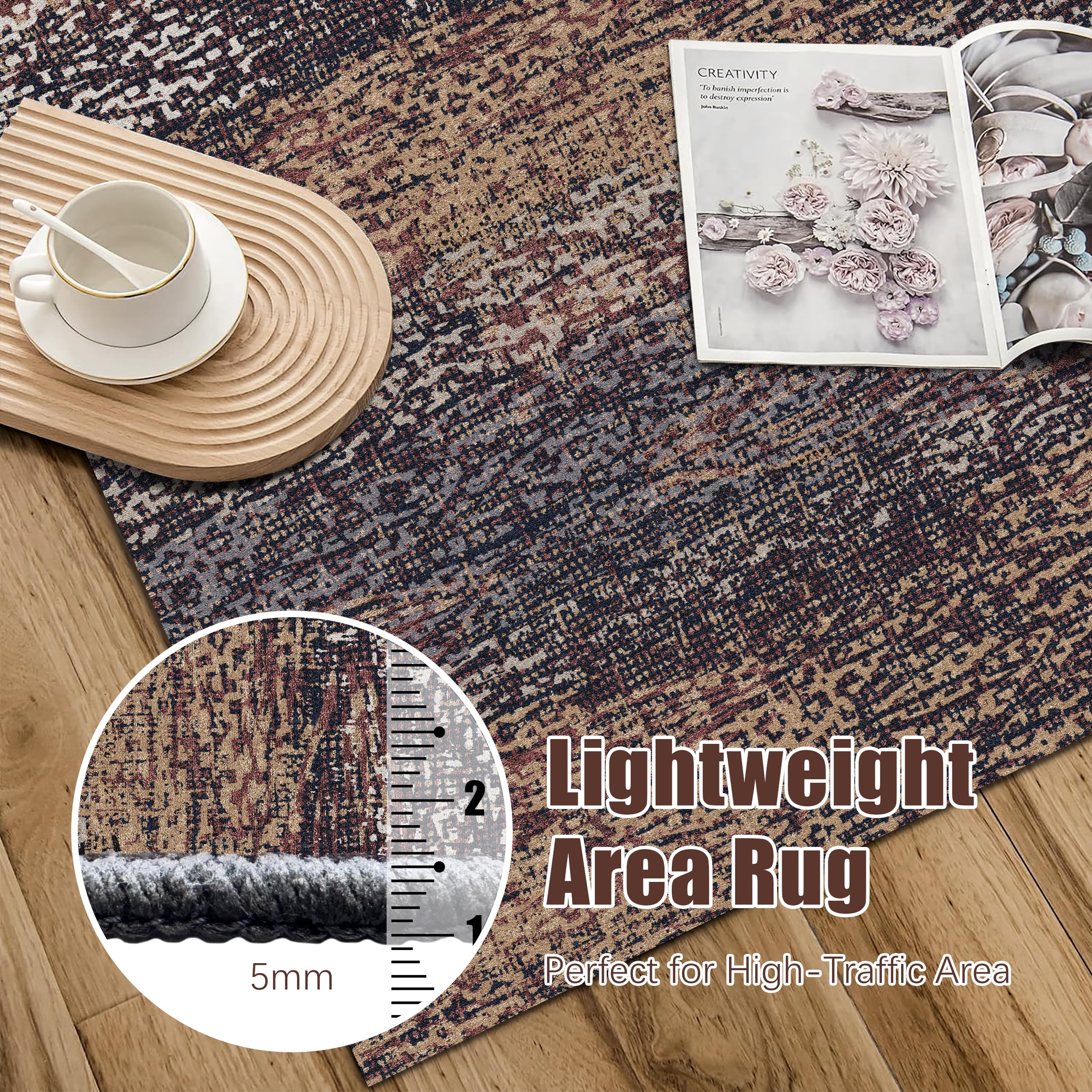 RUGSURE washable area rug soft plush texture underfoot for cozy living spaces.