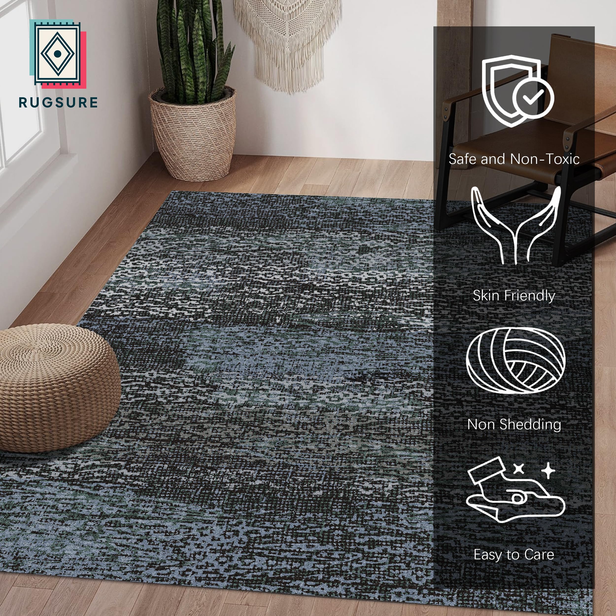 RUGSURE velvety-soft pile rug enhances comfort with a vintage vibe.