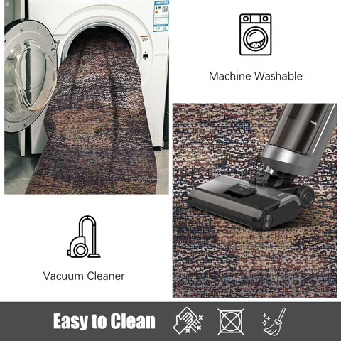 RUGSURE washable area rug vintage abstract pattern adds warm, timeless style.