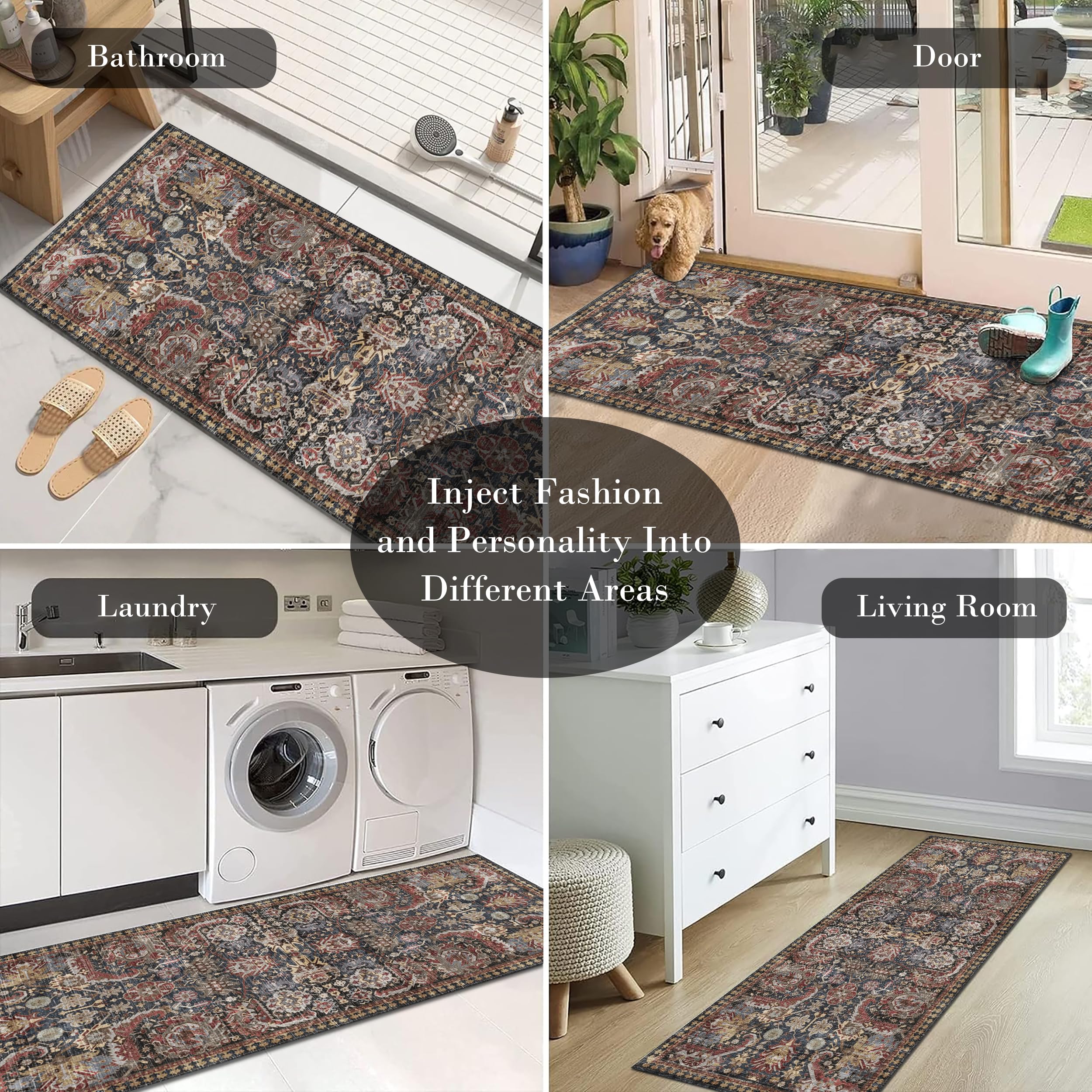 RUGSURE Washable Area Rug warm rust color complements any room