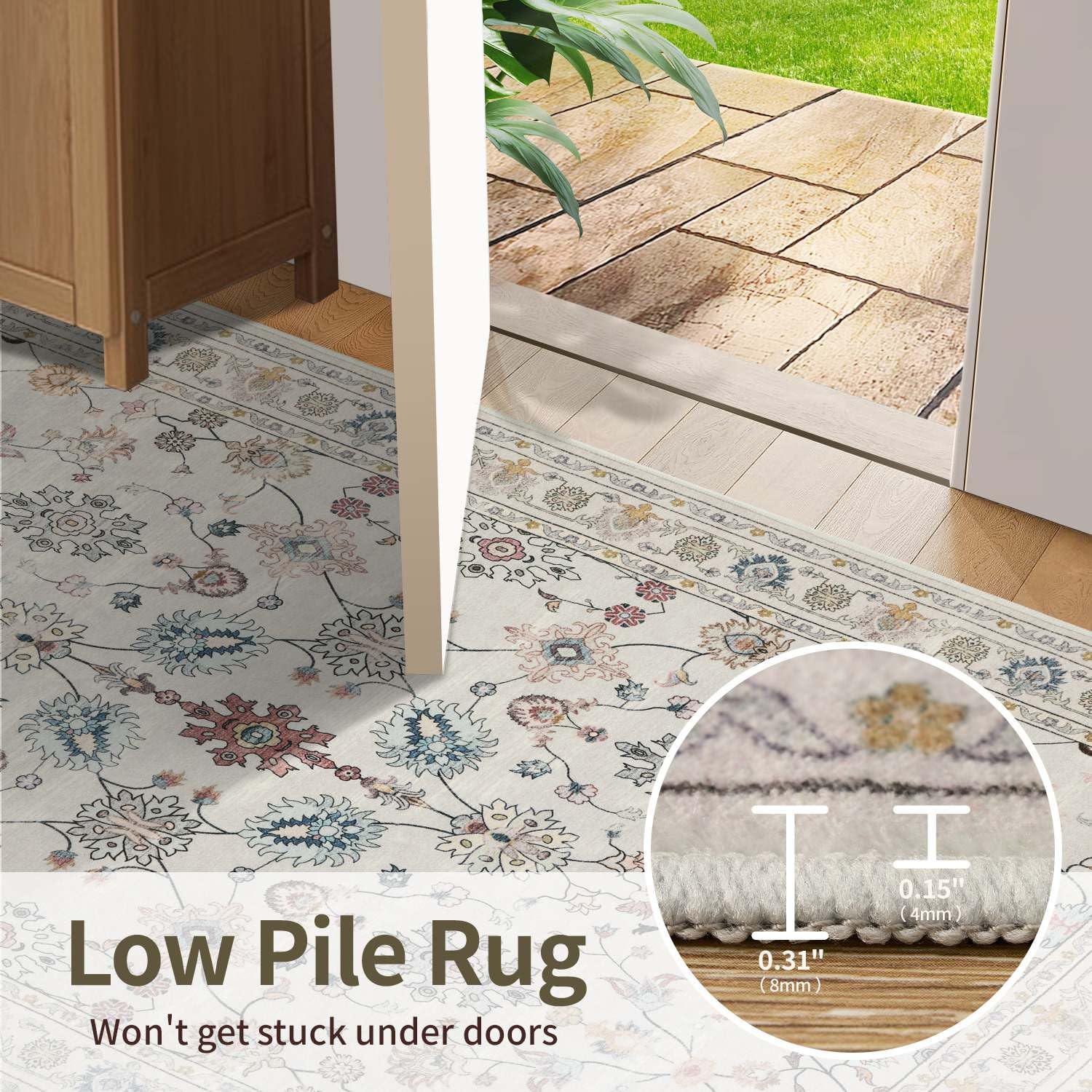 Rugxara ultra-thin rug grey fits under doors and furniture.