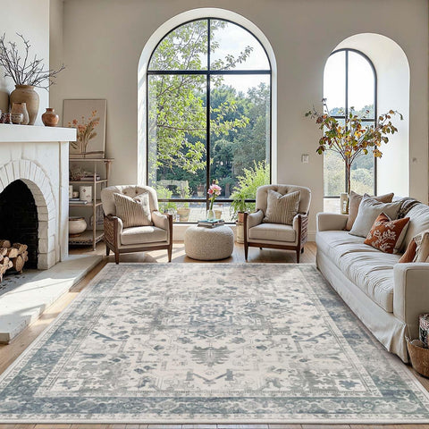 Rugxara machine-washable blue rug for quick refresh after busy days