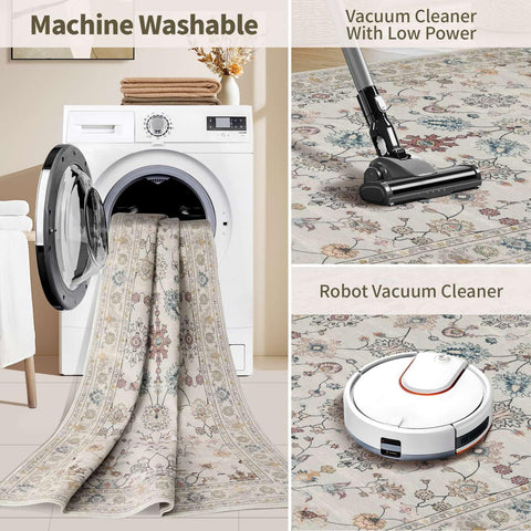 Rugxara machine washable rug grey simplifies deep cleaning after spills.