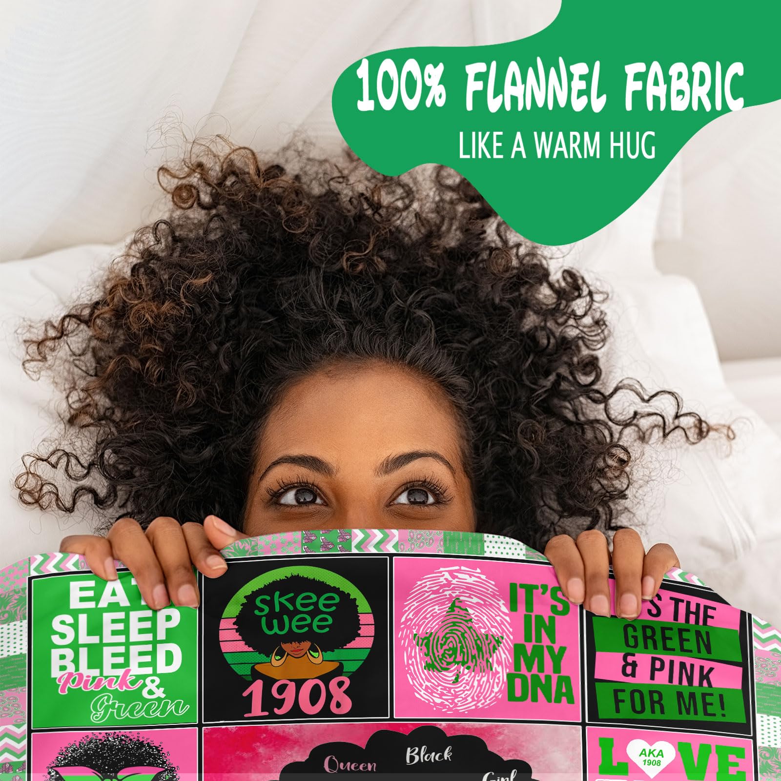 Ruifeihan pink-green sorority throw blanket folded on display for compact, easy-care comfort.