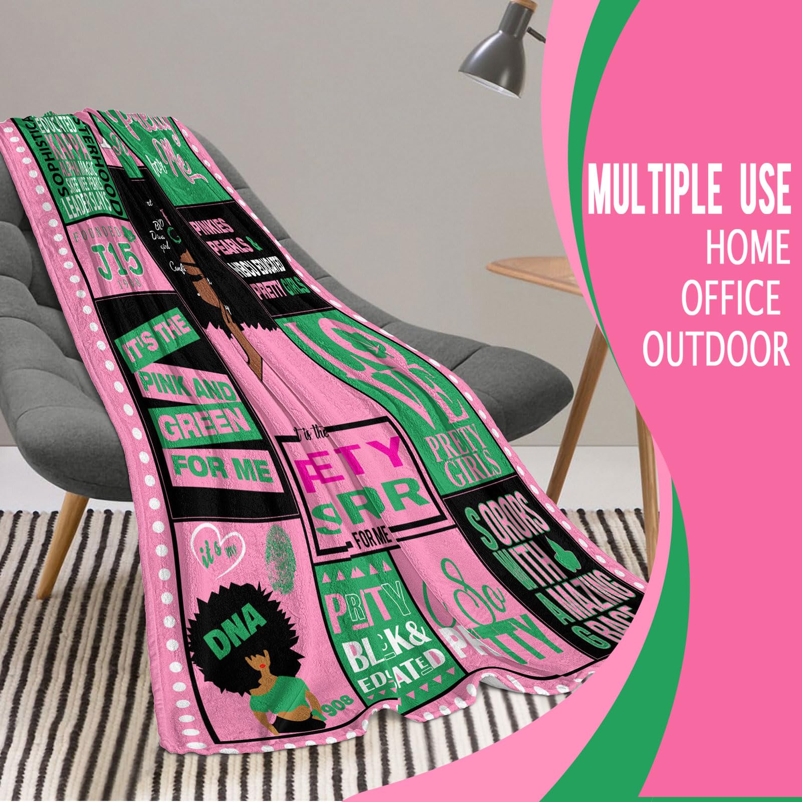 Ruifeihan pink-green throw ideal for travel, movie nights, and daily lounging.