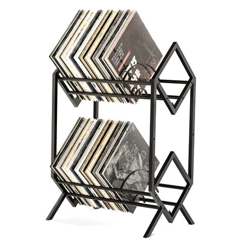 RUILALIFE 2-tier vinyl record storage rack with upright dividers for organized LPs