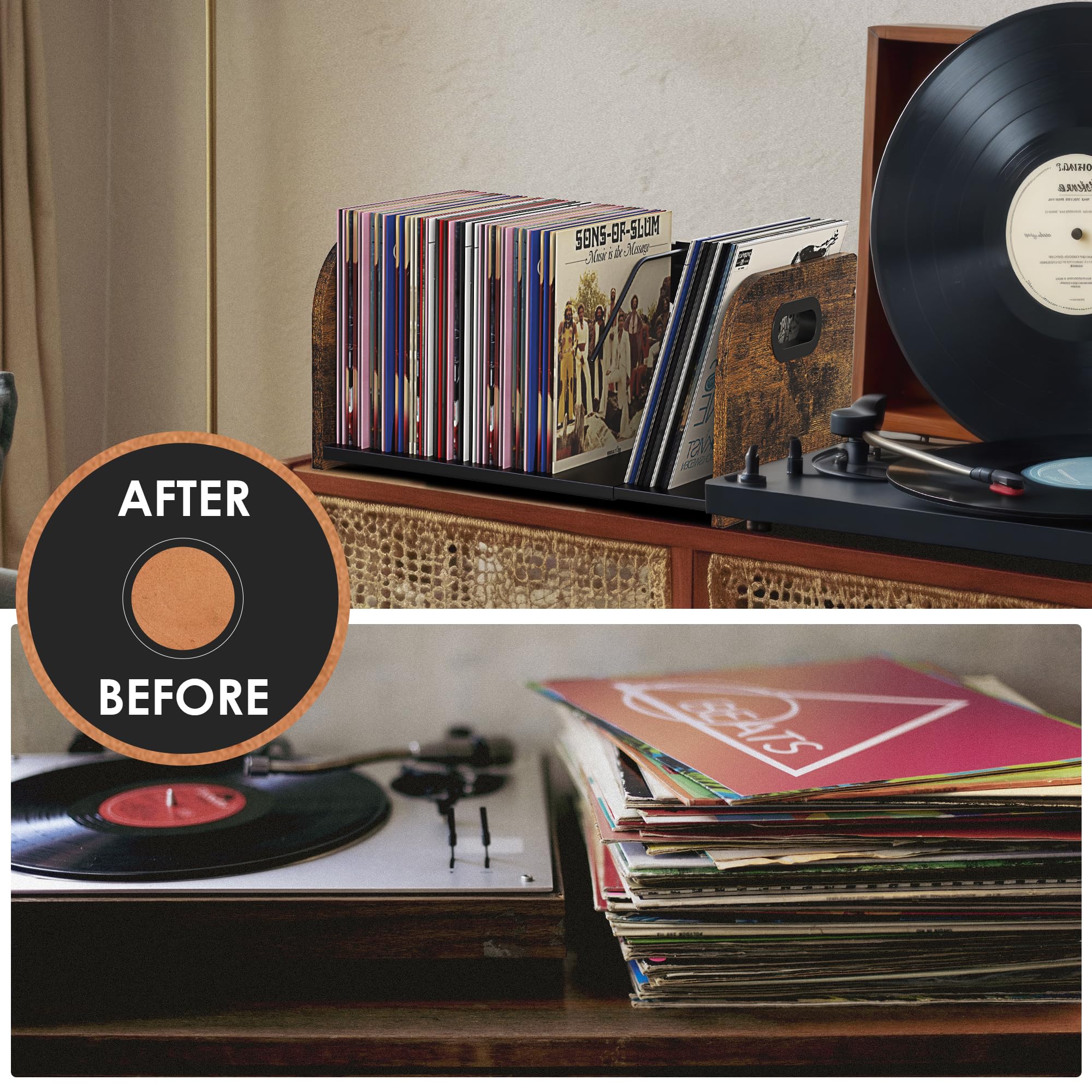 RUILALIFE vinyl rack with sturdy handle for easy moving.