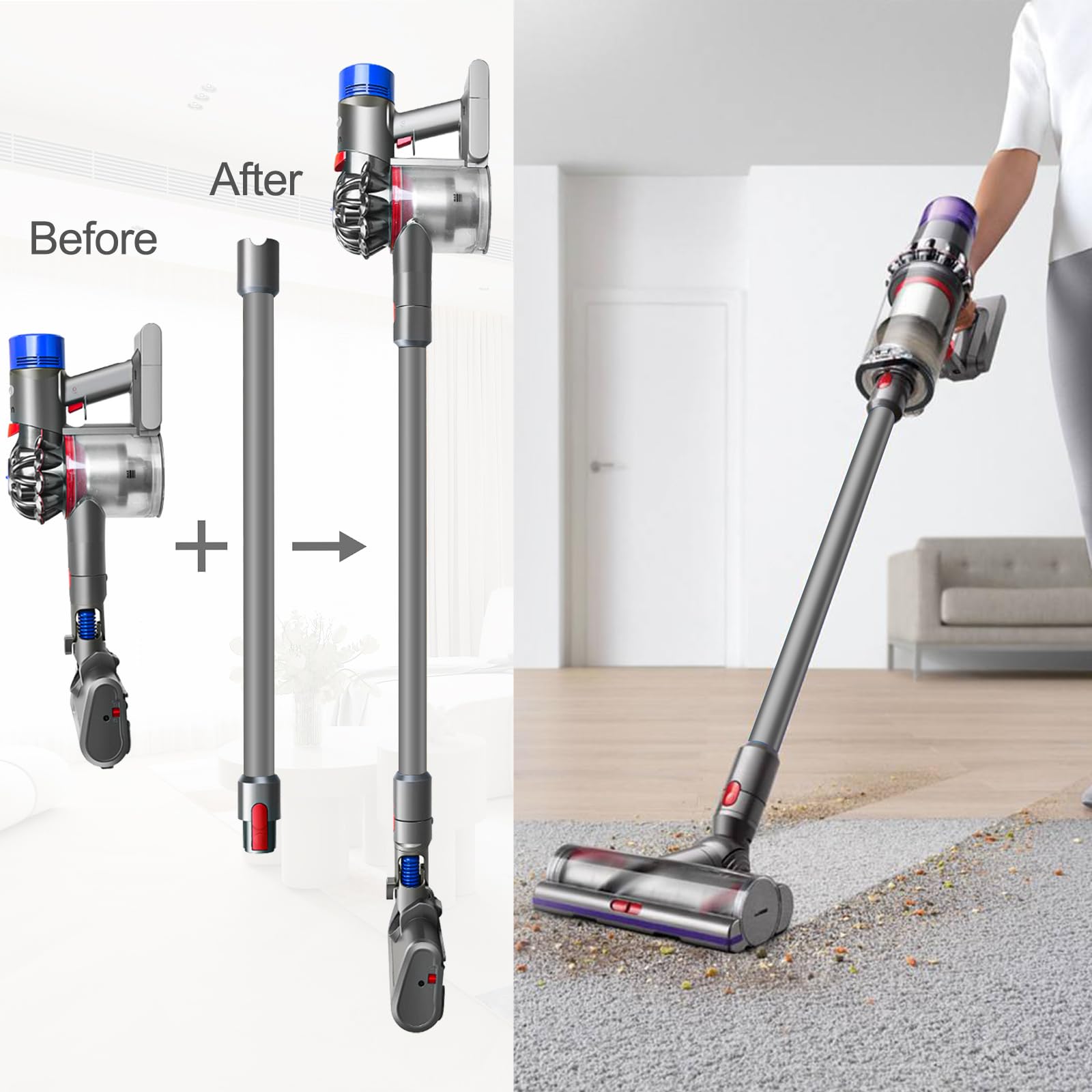 RUKHOOL extension wand reaches hard-to-clean spots like corners and high shelves
