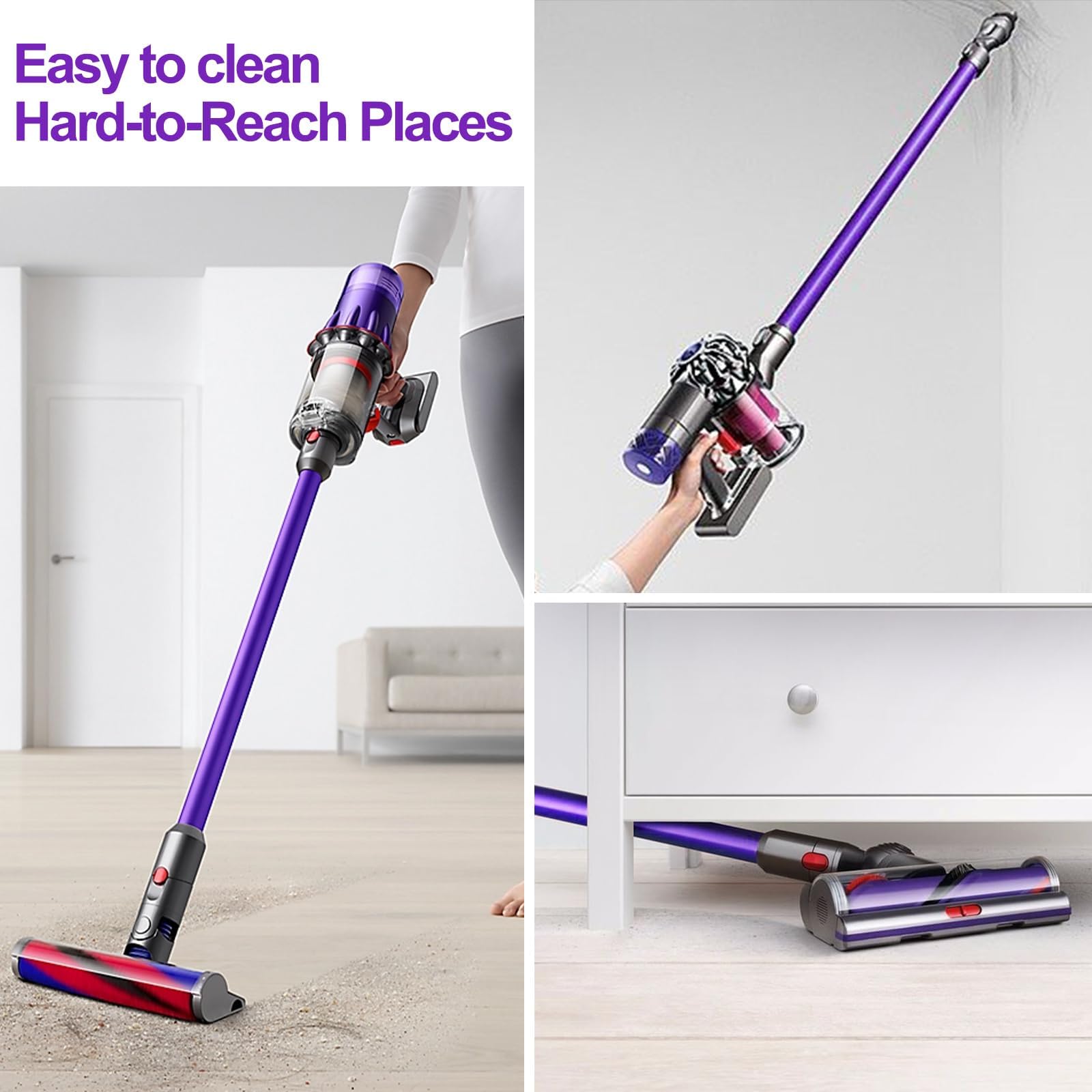 RUKHOOL extension wand 28.7-in length reaches floors, ceilings, and tight corners.