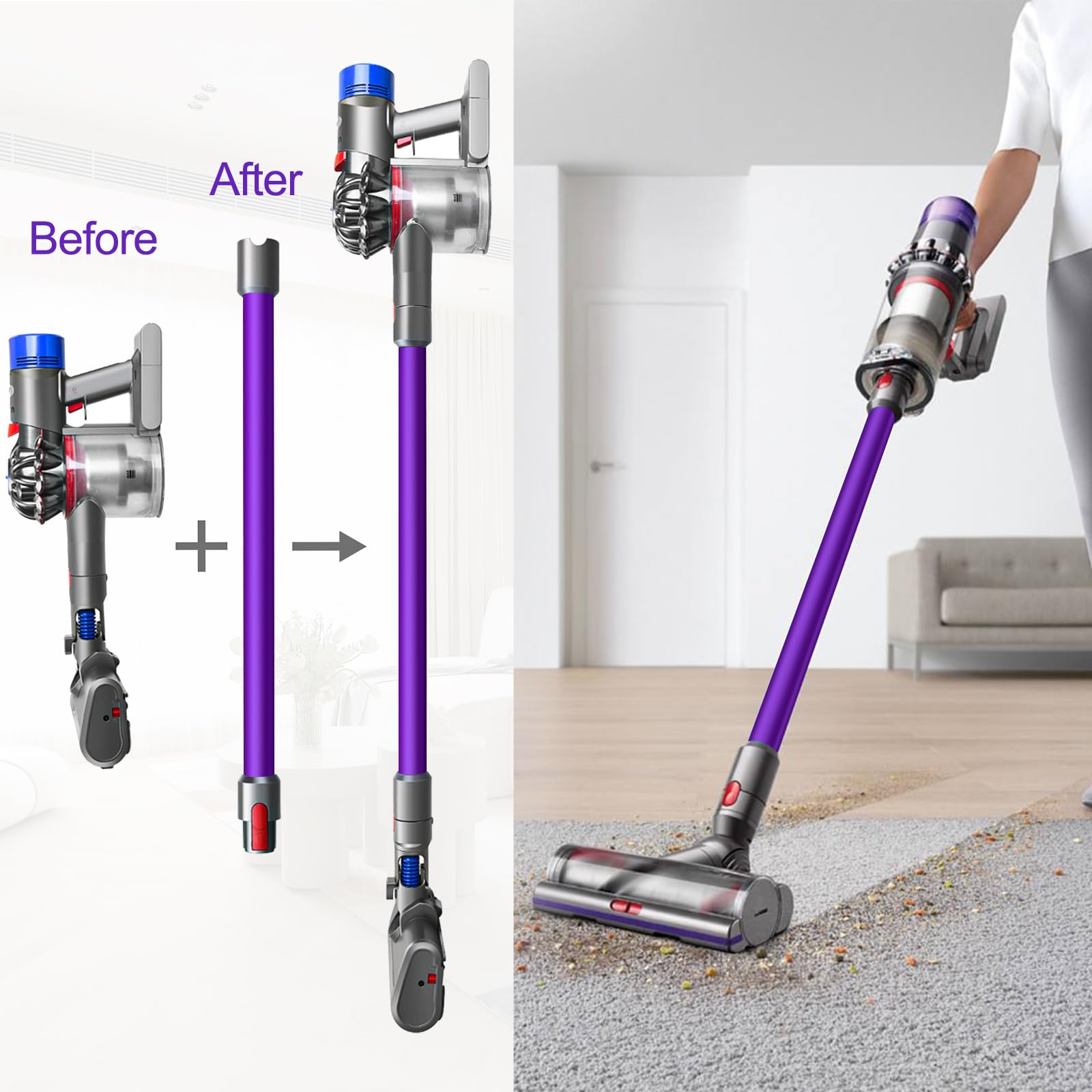 RUKHOOL extension wand quick-release button enables fast attachment and detachment.