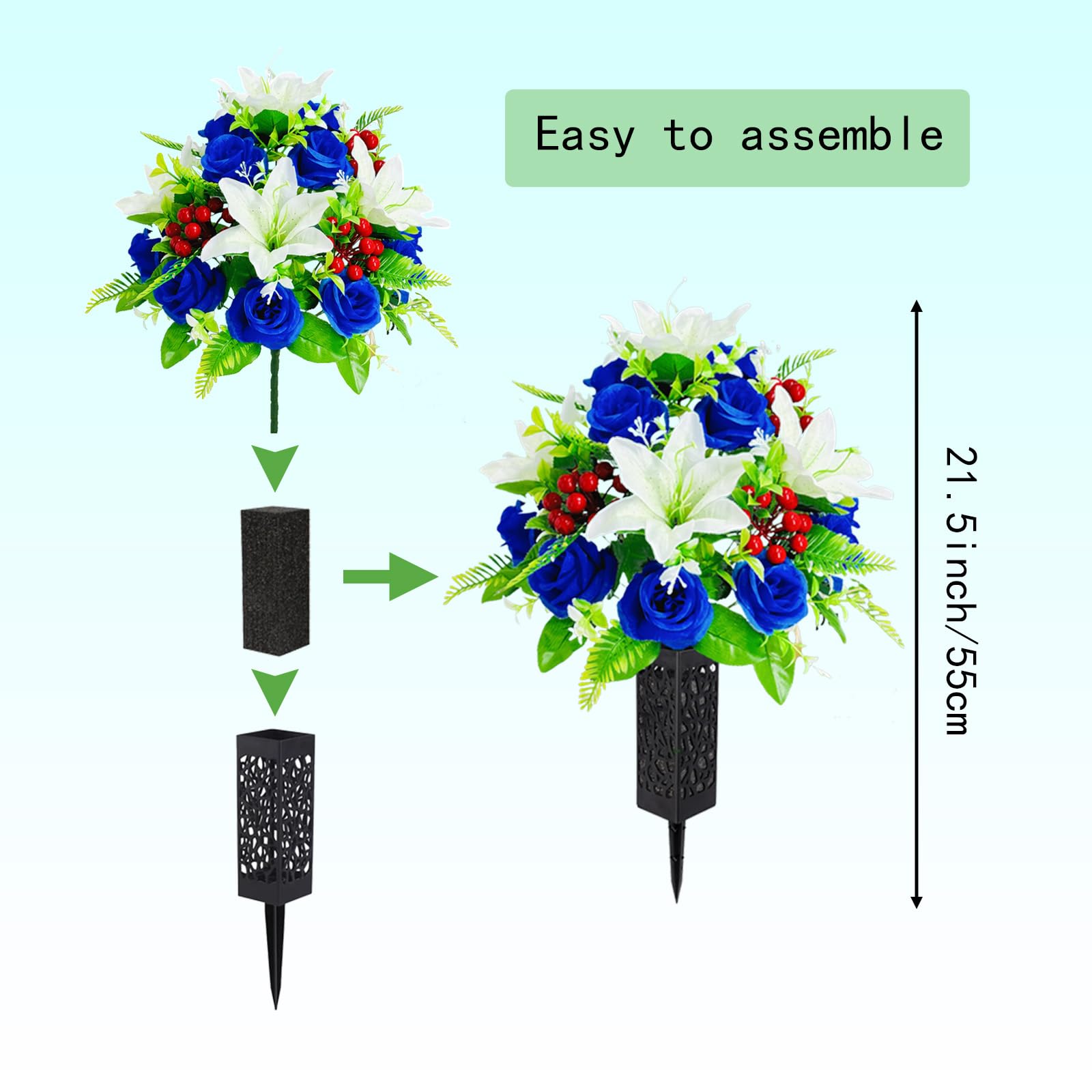 RUMEAVAO silk flowers with floral foam in vase for easy setup.