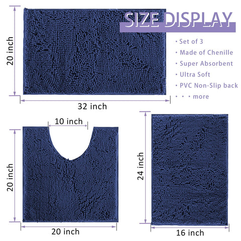 RUN HELIX Indigo Blue U-shaped bath mat with non-slip grip on tile floors.