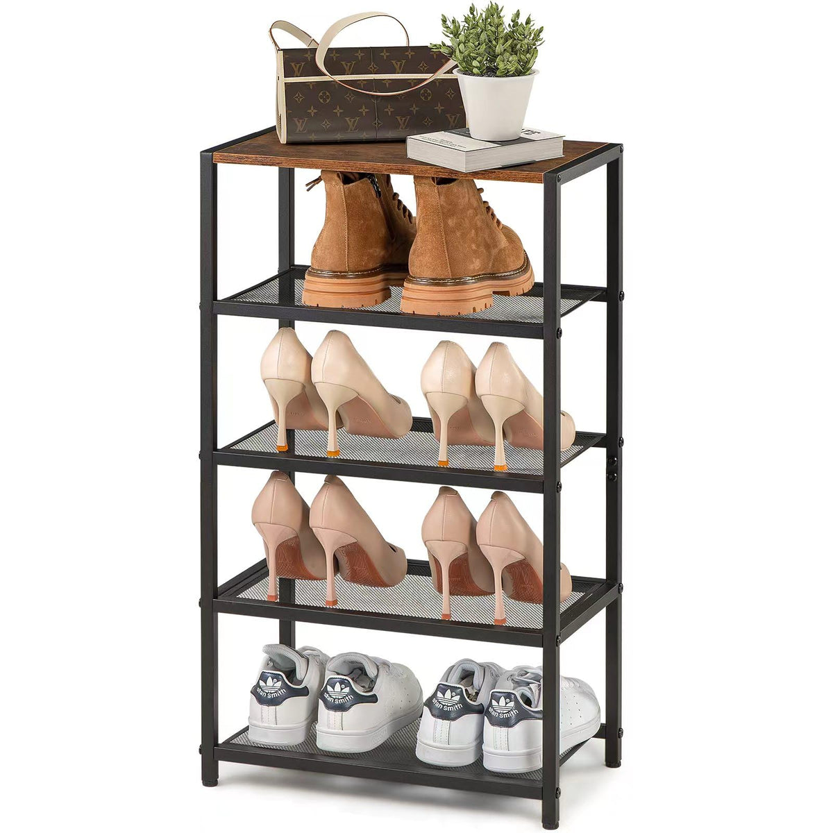 RUNJIMY narrow shoe rack top panel display enhances entryway organization and style.