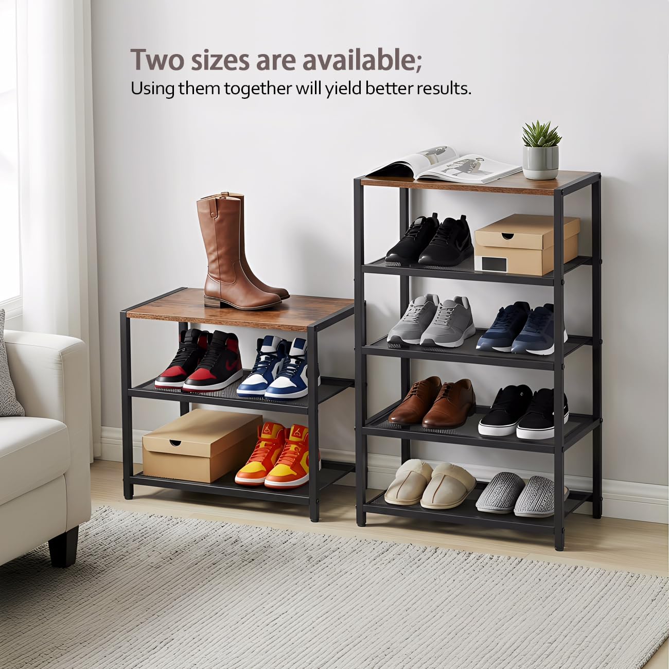 RUNJIMY narrow shoe rack versatile placement for closets and bedrooms.