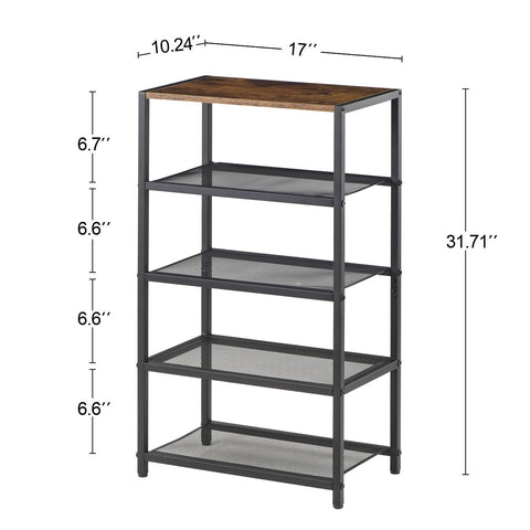 RUNJIMY narrow shoe rack wooden top adds a warm decorative surface.