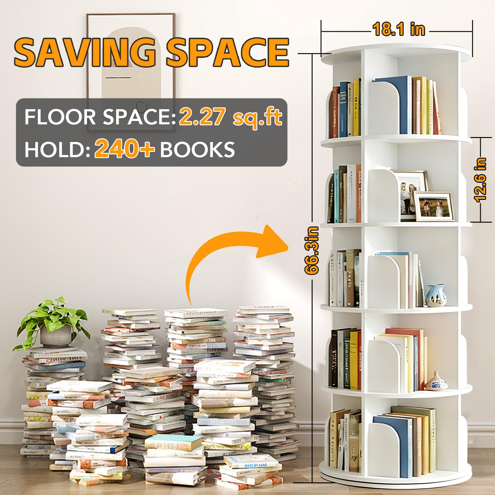 RUNSUNSPRI 360-degree spinning rotation maximizes accessibility and saves space