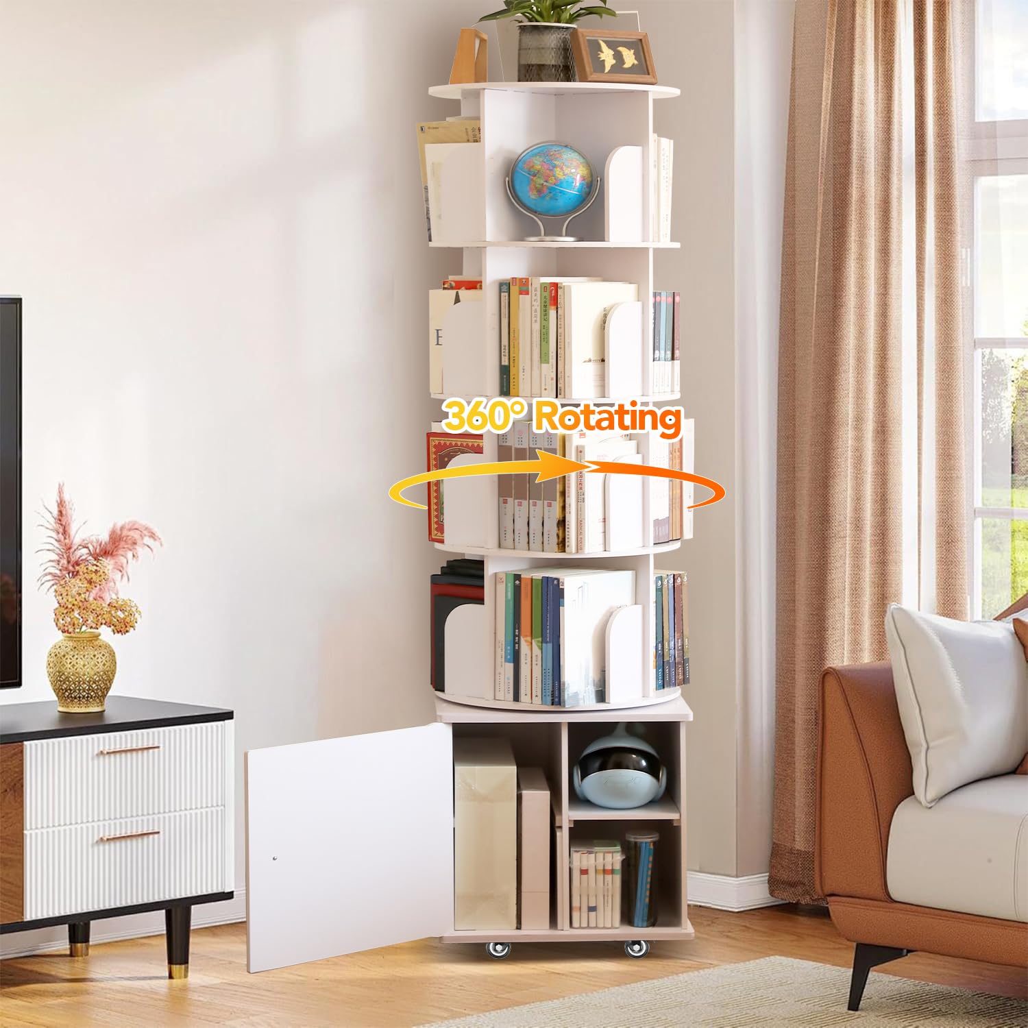 RUNSUNSPRI compact corner bookcase fits small spaces while organizing books.