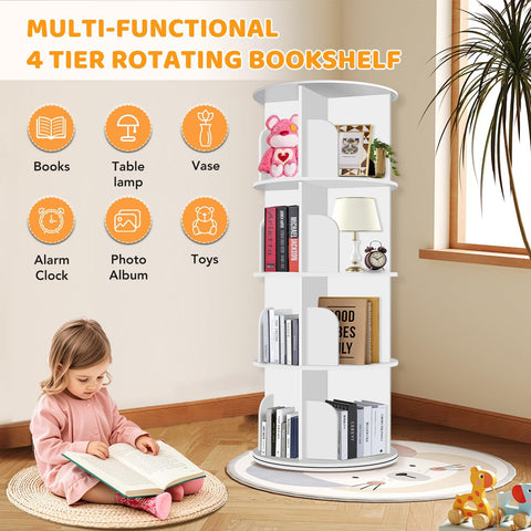 RUNSUNSPRI rotating bookshelf with adjustable height fits diverse rooms.